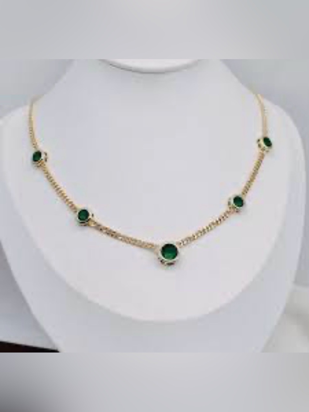 Emerald Color Bezel-Set Stones Station Necklace